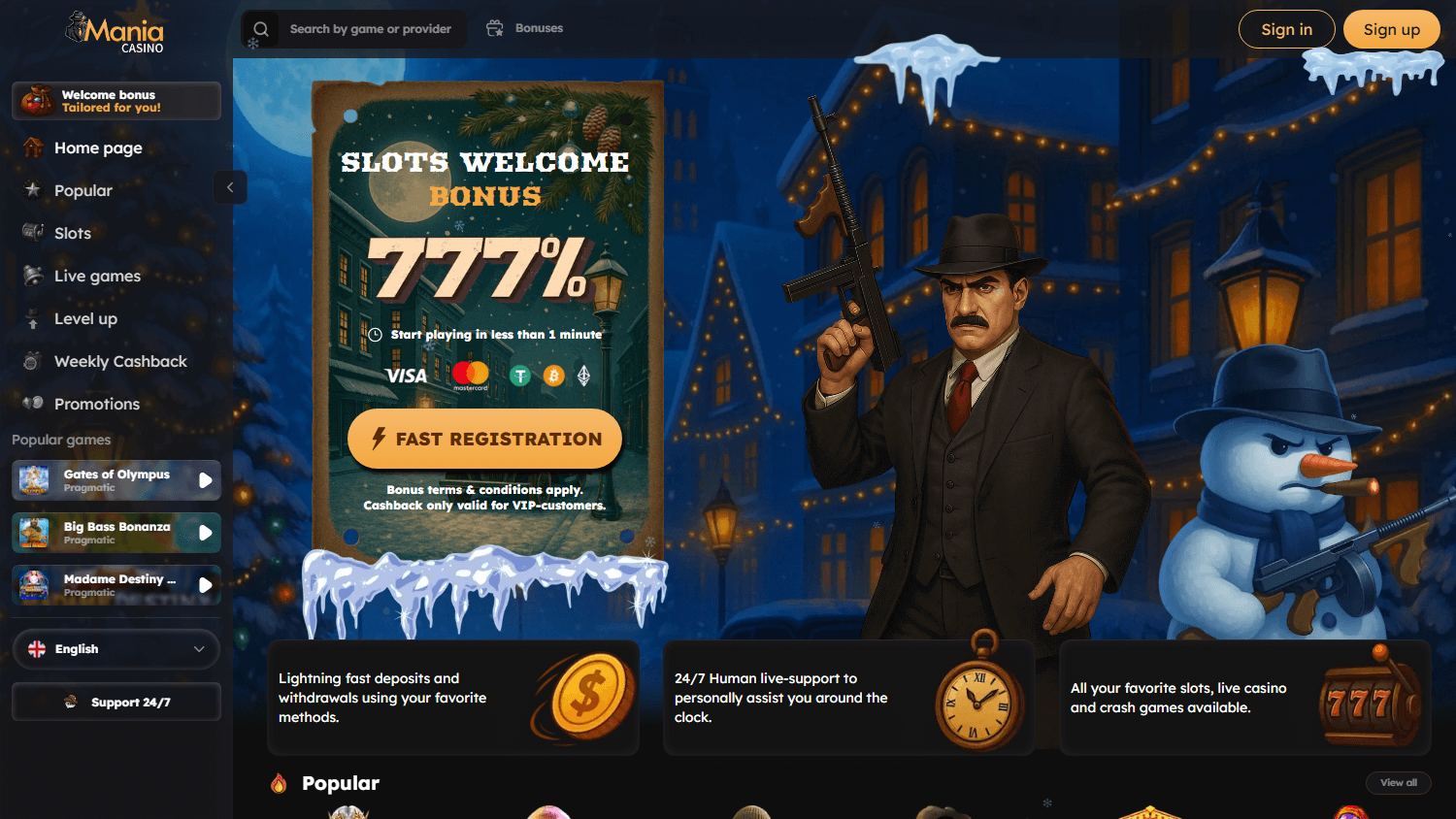 Schermata bonus Mania Casino