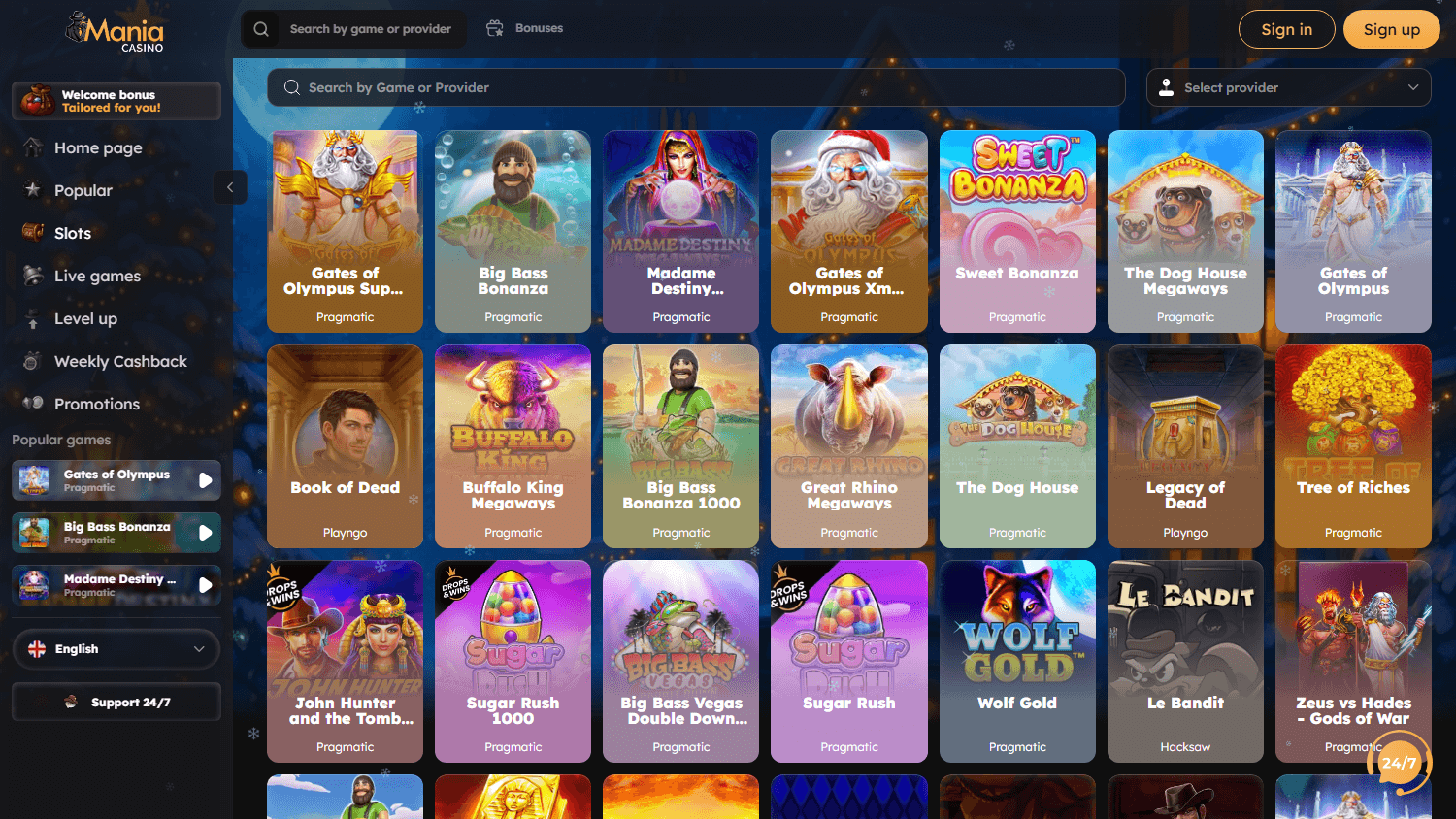 Schermata slot Mania Casino